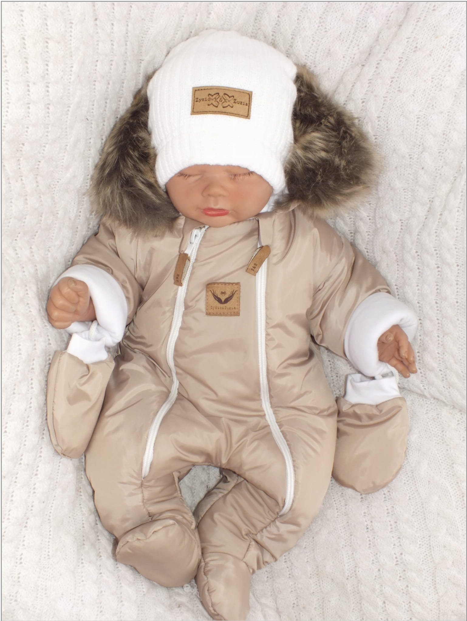 Kojenecká zimná kombinéza s kožušinkou bežová 