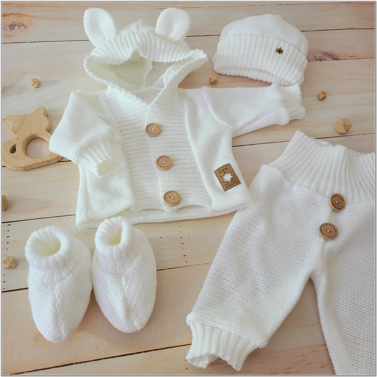 Kojenecká pletená súprava do pôrodnice biela