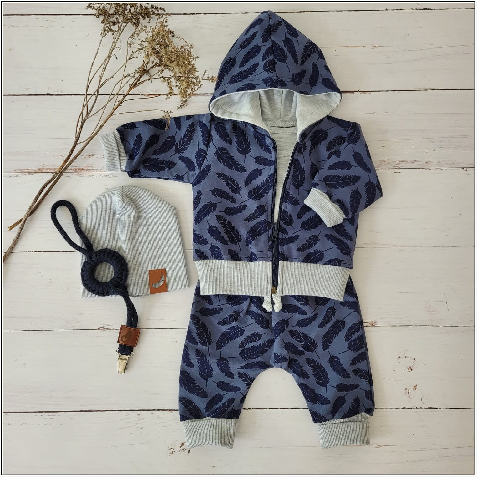 Kojenecká súprava 4 dielna modro šedá