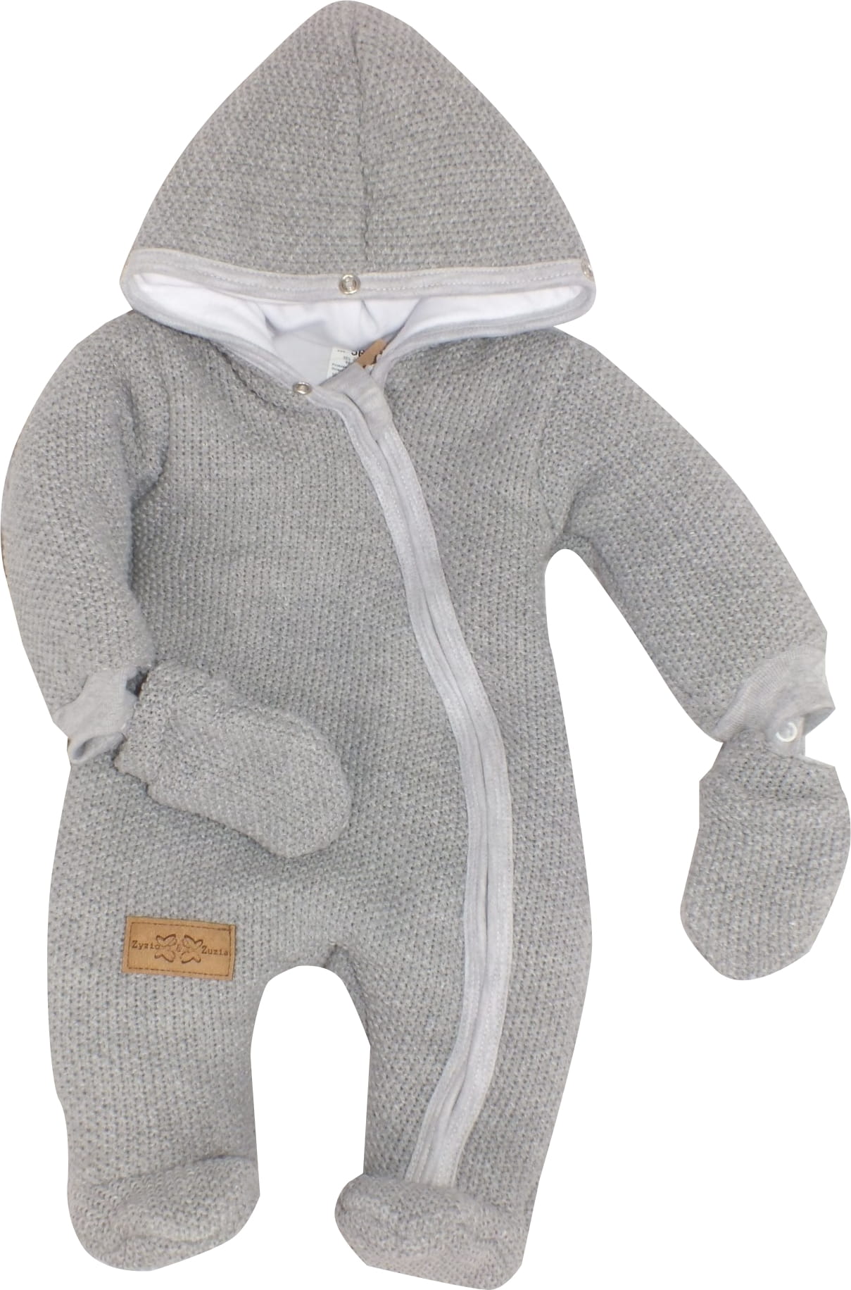 Luxusná kojencká kombinéza pletená šedá  s kožušinkou