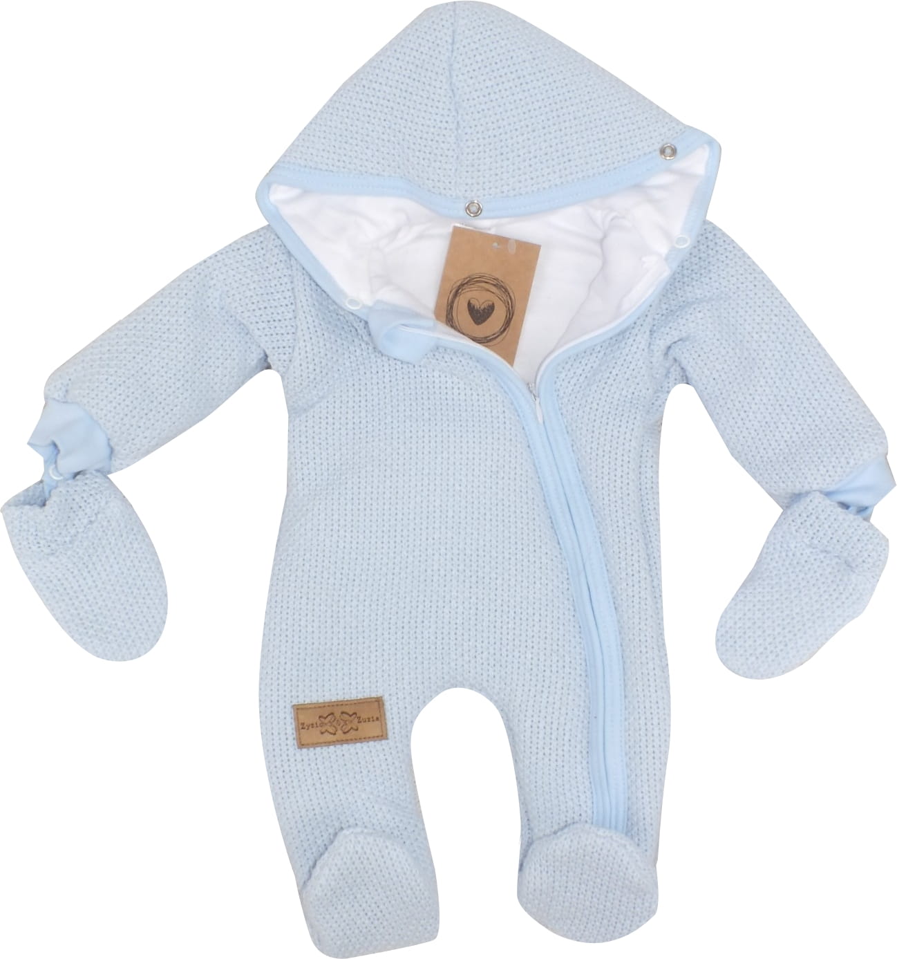 Luxusná kojenecká kombinéza pletená modrá  s kožušinkou