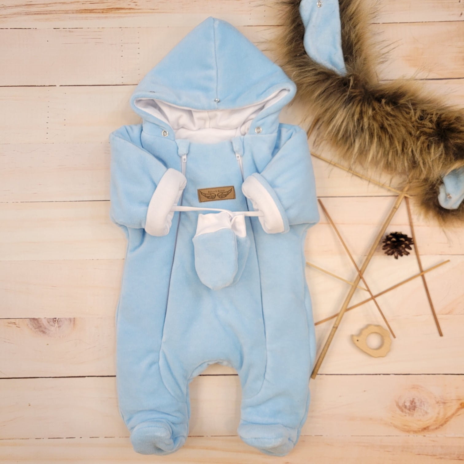 Zimná kojenecká kombinéza modrá kožušinka