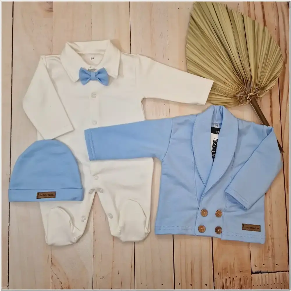 Kojenecká súprava 3 dielna na krst pre chlapca modrá