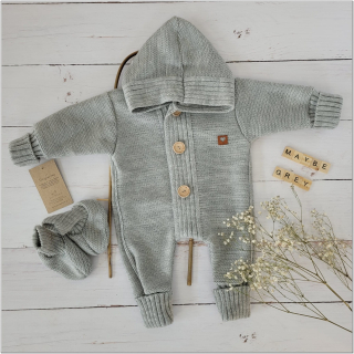 Kojenecký pletený overal s kapucňou šedý