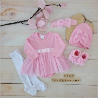 Kojenecká 5 dielna súprava na krst pre dievčatko ružová