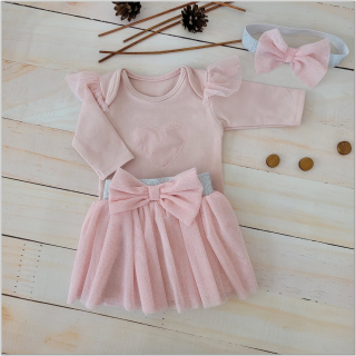 Kojenecká 3 dielna súprava na krst dievčatko  ružová