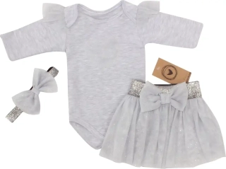 Kojenecká 3 dielna súprava na krst dievčatko  šedá