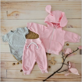 Kojenecká 3 dielna tepláková súprava a body ružová