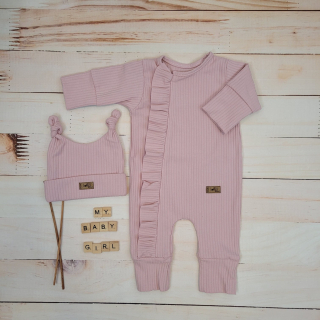 Kojenecká súprava overal a čiapočka dievčatko ružová