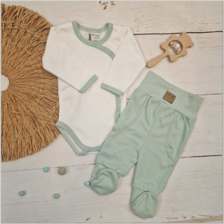 Kojenecká súprava body a polodupačky biela a mäta