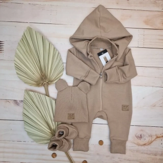 Kojenecká súprava 3 dielna kombinéza čiapka a topánočky  béžová