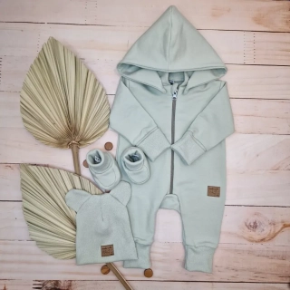 Kojenecká súprava 3 dielna kombinéza čiapka a topánočky  mätová