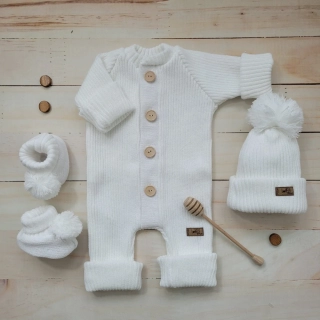 Pletená 3 dielna súprava zimná biela